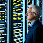 A professional data architect, fully clothed in a modest business casual outfit, stands in front of a massive, illuminated server rack and multiple monitors displaying a diverse and complex mix of digital data streams, some fragmented, some showing older interfaces. Their expression is one of thoughtful concentration, attempting to make sense of the intricate information. The environment is a clean, modern data center, subtly incorporating elements of older, mismatched equipment to symbolize legacy systems. professional photography, high detail, perfect anatomy, correct proportions, natural pose, well-formed hands, proper finger count, natural body proportions, safe for work, appropriate content, fully clothed, professional.