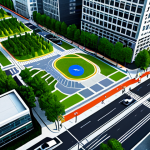스마트 시티에서의 디지털 트윈 적용 - Urban Planning Simulation**

"A bustling cityscape viewed from above, showcasing a digital twin over...