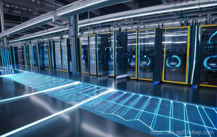 디지털 트윈을 통한 공정 최적화 방법 - **Prompt:** A futuristic, impeccably clean factory floor, viewed from a slightly elevated perspectiv...