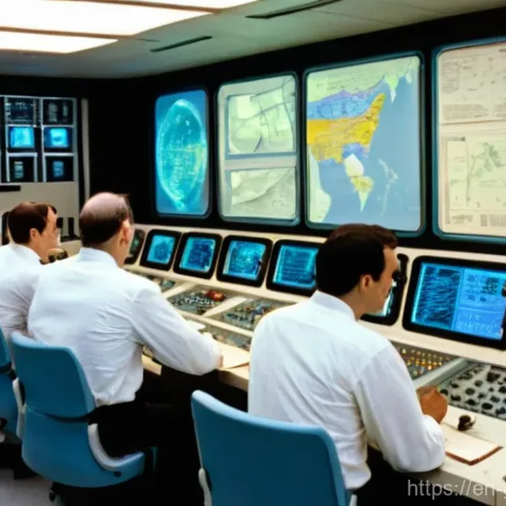 디지털 트윈 개념의 역사적 발전 - **Prompt: Apollo 13 Crisis Room – The Physical Twin in Action**
A realistic depiction of a 1970s...