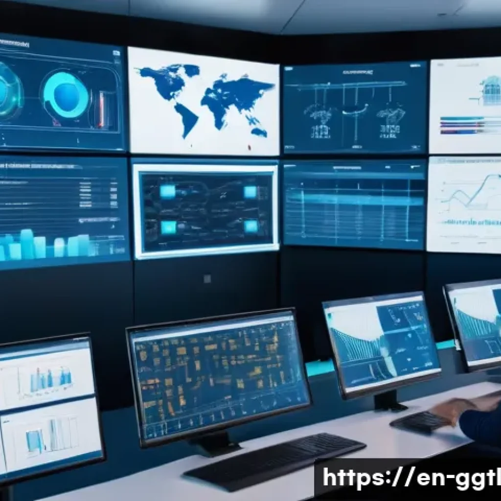 디지털 트윈을 위한 소프트웨어 추천 - A futuristic industrial control room showcasing a high-fidelity digital twin platform in action: mul...