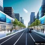 Home 18 디지털 트윈을 통한 환경 지속 가능성 개선 - A futuristic urban planning control center featuring a large digital twin city model displayed on mu...