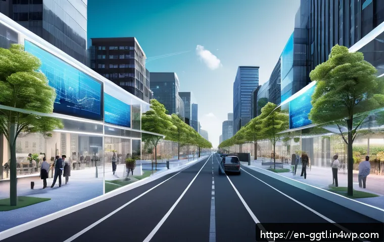 디지털 트윈을 통한 환경 지속 가능성 개선 - A futuristic urban planning control center featuring a large digital twin city model displayed on mu...